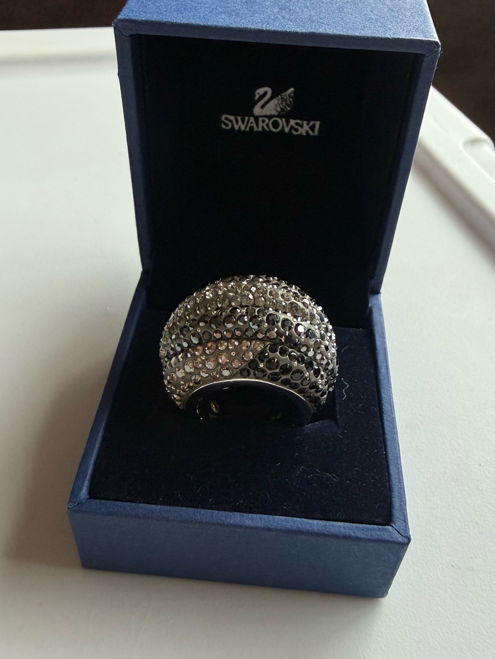Swarovski Crystal Pavé Dome Ring in Silver and Black